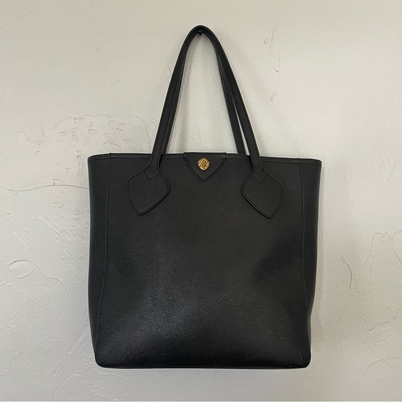 Anne Klein Sophisticated Black Leather Tote Bag with Minimalist Design 12.5"x15" - Picture 1 of 12